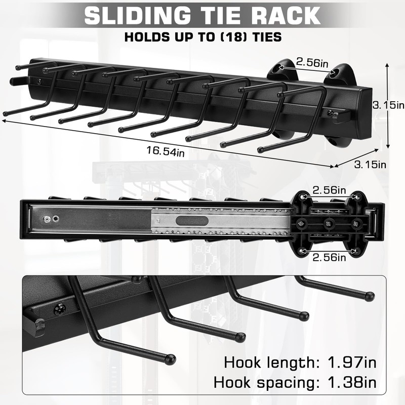Sliding Tie Racks, 18 Tie Hanger Pull Out Belt Rack