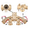 4 Way Connector, Hose Splitter Brass for Lawn Irrigation for