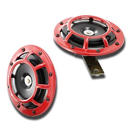 2 x 12V RED HORNS ELECTROMAGNETIC KLAXONS WITH BRACKETS /NO EXTERNAL AIR SUPPLY NEEDED/ FOR CAR TRUCK LORRY VAN MOTORCYCLE CAMPER PICKUP