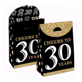 Big Dot of Happiness Adult 30th Birthday - Gold - Birthday Gift Favor Bag - Party Goodie Boxes - Set of 12