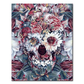 Shukqueen Adults Paint by Numbers, DIY Oil Painting Kit for Children, Beginner, Gift for Friends and Framily, Home Decoration - Flower Skull, 16X20 Inch (Frameless)