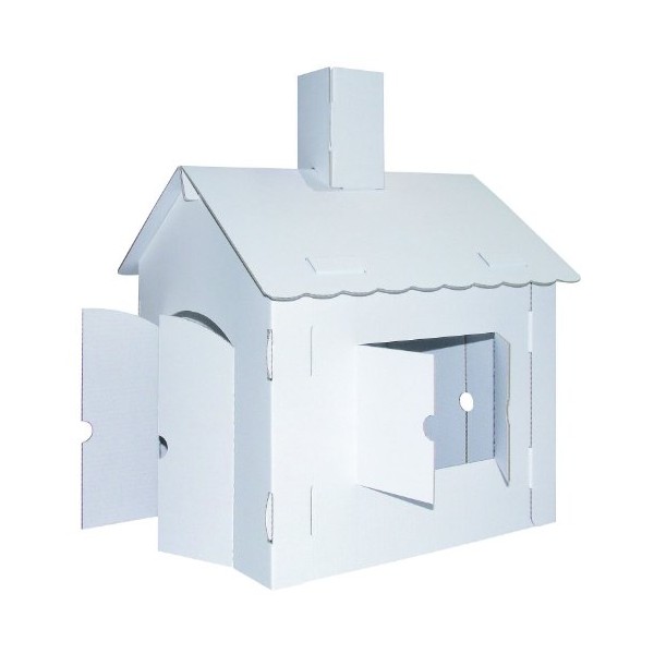 Kreul 39106 Joypac Craft Cardboard Playhouse, XL, approx. 44.5 x 41 x 57 cm in Size, Made from Sturdy White Cardboard, for Painting, Gluing, and Decorating, Ideal for Children