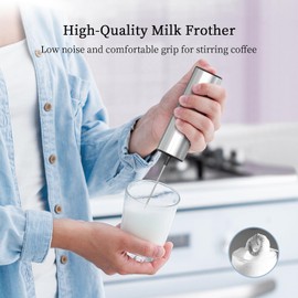 ELMWAY Electric Milk Frother Handheld, Stainless Steel Whisk for Coffee,Hot Chocolate,Matcha,Protein Powder,Mini Foam Maker with Stainless Steel body(Battery Operated without Stand)