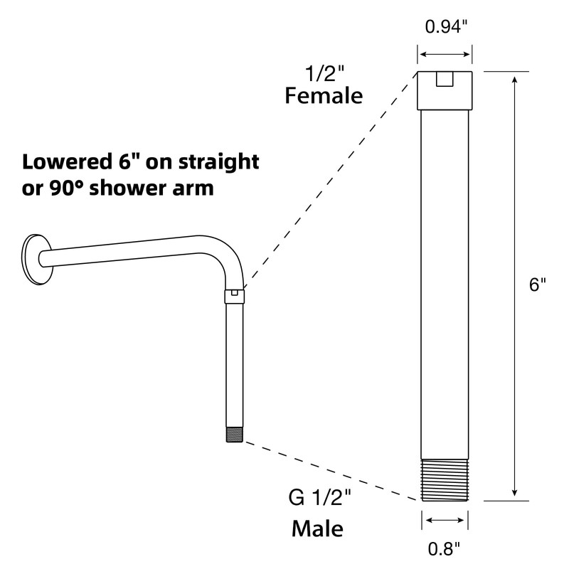 TRUSTMI Shower Arm Extension, 6 inch Stainless Steel Shower Head