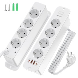 Zhen-8kong Retractable Socket 8 Way, Built-in Power Strip with 4 USB, Built-in Socket, Multiple Socket, Table Socket with 2 USB C, Tabletop Recessed Socket - 2 m White