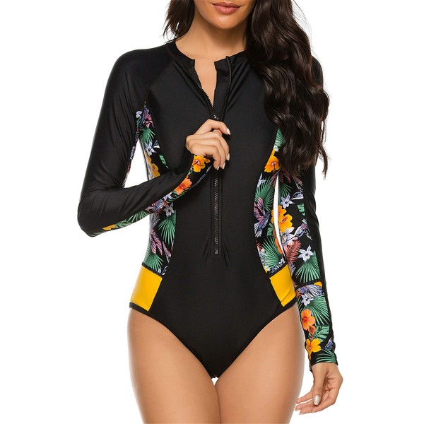 Runtlly Women's One Piece Rash Guard Swimsuit Sleeveless Zipper Surfing