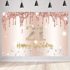 21st Birthday Decoration for Women, 21st Birthday Banner Rose Gold, 21st Birthday Fabric Sign Poster, Happy 21st Birthday Background Banner Women Birthday Party Decoration