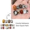 Halloween Press on Nails Short Square Nails Press on Black