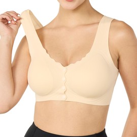TOYVTOO Wireless Support Bras for Women Front Closure Lift No Underwire Comfortable Seamless Beige