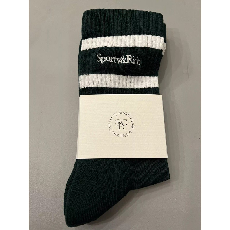 Sporty And Rich Serif Logo Socks Forest/White NEW