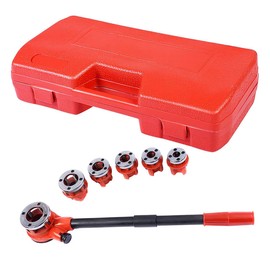 HAPPYGRILL Pipe Threader Ratchet Kit Set with 6 Dies and Portable Case, Manual Plumber Pipe Threading Kit with Ratchet Handle