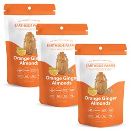 Earthside Farms Orange Ginger Almonds, Candied Almonds, Low Sugar Keto snack, Non GMO, Plant Protein, Vegan, Whole, Natural, Superfood Healthy Snack (4 Ounce, 3 Pack)