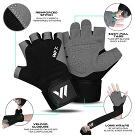Gym Gloves Fitness Training Anti Slip Shock-Absorbing Weight Lifting Gloves Padded Grip Breathable Fingerless Workout Support for Men Women Cycling Exercise (Black with Wrist Support, XL)