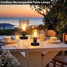 ALL FORTUNE Cordless Rechargeable Outdoor Table Lamps, Battery Operated Table Lamp with Stepless Dimmable Table Lights, Outdoor Lamps for Patio, Living Room, Bedroom, Indoor- Set of 2