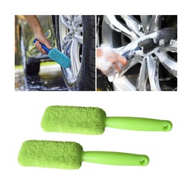 JNNJ 2 Pcs Wheel Brush, Soft Microfiber Metal Free Rim and Wheel Brushes Kit, Easy Reach Tire Detailing Washing Tool, Professional Grade Scratch Free Wheel Cleaning Set for Cars Motorcycles(Green)