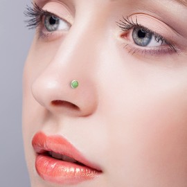 Jolliz Nose Studs Var | L Shape 22 Gauge Stud for Nose Ring | 925 Sterling Silver Wire thickness | Green Opal Rings for Women, Gift for Bridal Engagement Party | Handcrafted Jewelry for Girls