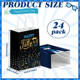 Sinload 24 Pcs Fathers Day Party Gift Bags Happy Father's Day Paper Bags with Handles Dad Treat Goodie Present Boxes Blue Black Party Supplies for Dads Men Anniversary Birthday Decor