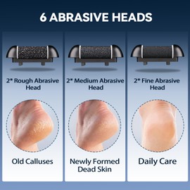 Wea&Hea Rechargeable Electric Callus Remover for Feet with 6 Roller Heads, Dual-Speed Foot File, Waterproof Pedicure Kit for Smooth Skin and Foot Spa