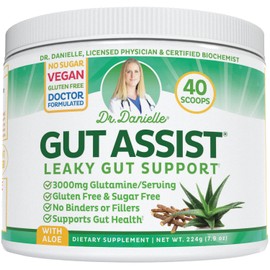 Doctor Danielle Gut Assist - Leaky Gut Repair Supplement Powder - Glutamine, Arabinogalactan, Licorice Root - Supports IBS, Heartburn, Bloating, Gas, Constipation, SIBO from