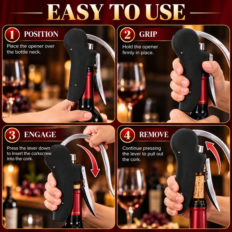 Manual Wine Corkscrew for Wine Bottles – Stainless Steel Opener