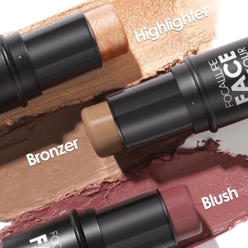 FOCALLURE 3PCS Cream Contour Stick - Highlighter Bronzer Blush Set
