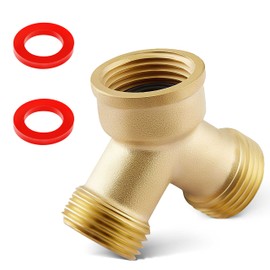 Litorange 1 PCS Lead-free Brass Body Backyard 2 Way Y Valve Garden Hose Connector MHT 3/4" Inch Thread Splitter Adapter + 2 Rubber Hose Washers