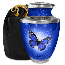 Everlight Memorials Blue Butterfly Urn for Ashes for Women – Large Cremation Urns for Adult Female – Memorial Funeral Urn for Human Ashes, Home Display, or Burial (Large, Adult)