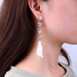 TseenYi Boho Crystal Acrylic Flower Earrings Gold Rhinestone Tassel Earrings White Flower Dangle Earrings Long Crystal Fringe Earrings Jewellery for Women and Girls Gifts