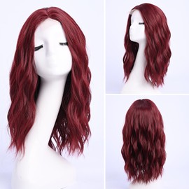 YaissmyLu Medium Length Burgundy Wavy Wigs for Women 12 Inch Middle Part Wavy Wig Wine Red Natural Looking Synthetic Heat Resistant Fiber Wig for Daily Use(18 inch)