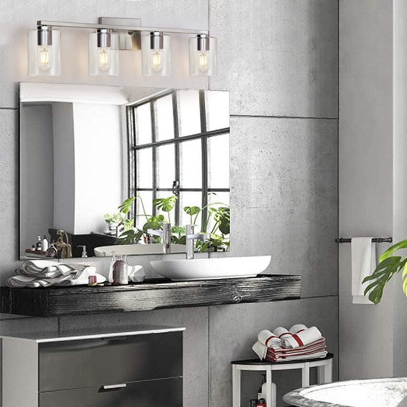 DRNANLIT 4-Light Bathroom Vanity Light Fixture, Brushed Nickel with Clear