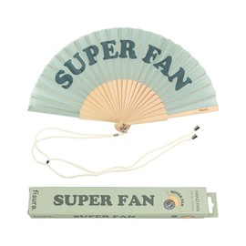 Fisura - Original hand fan with the message "Superfan". Modern and fun fan. Green folding fan. Dimensions: 42.5 x 23 cm. Material: wood and textile.