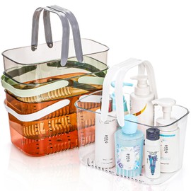 Peohud 4 Pack Shower Caddy Tote, Plastic Storage Baskets with Handles, Portable Organizer Bin for Bathroom, College, Dorm, Gym, Kitchen