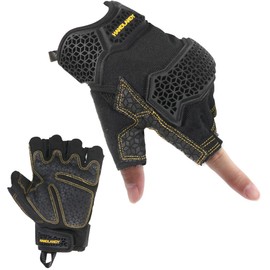 HLDD HANDLANDY Fingerless Work Gloves Men - Padded Half Finger Motorcycle Gloves with TPR Impact Protection for Fighting, Hunting, Outdoor Work