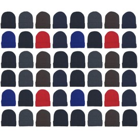 48 Pack Winter Beanies, Bulk Cold Weather Warm Knit Skull Caps, Mens Womens Unisex Hats (Assorted Ribbed)