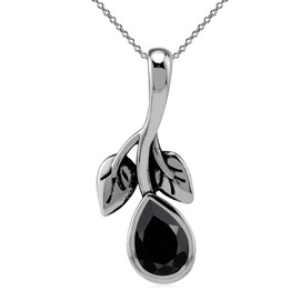 Silvershake Natural Pear Shape Black Onyx 925 Sterling Silver Twin Leaf Vintage Inspired Drop Gemstone Pendant with 18 Inch Chain Necklace