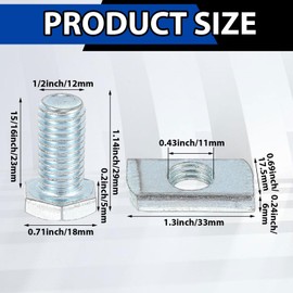40 Pcs Channel Nut and 1/2 x 15/16 Bolt for All 1-5/8 Strut Channel, Galvanized Plating Steel Screws for Use in Construction, Industry, Construction Sites, Factories