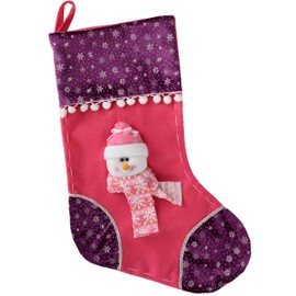 WeRChristmas Christmas Stocking with 3D Snowman Head - 48 x 26 cm, Hot Pink/Purple