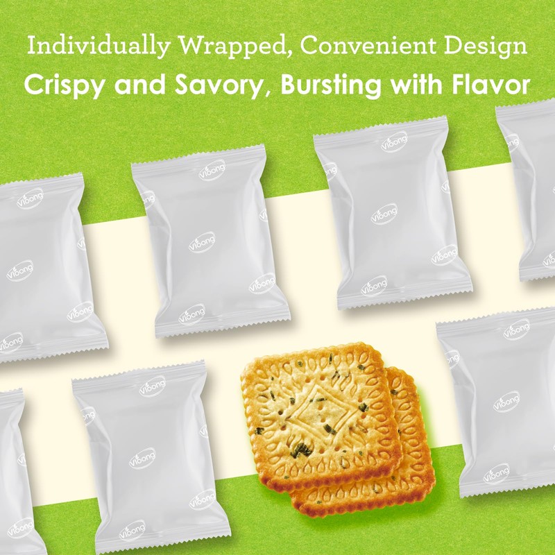 Vloong Green Onion Flavor Thin Crackers, Individual Packs with Versatile