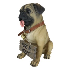 Ebros Gift Large Whimsical Pug Dog Garden Greeter 'Pugs and Kises' Statue with Jingle Collar Sign Home Decor Figurine Pets Pugs Dogs Puppy Collectible Welcome Greetings Patio Lawn Sculpture