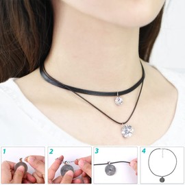 Pack of 50 Leather Cord Chain with Clasp, Waxed Necklace Cord, Black, Leather Cord for DIY Making, 2 mm