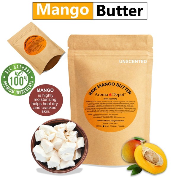 Mango Butter 1lb Raw Pure 100%  Natural Unrefined Skin Body Hair Butter POUCH