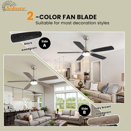 Sofucor 52 Inch Modern Flush Mount Ceiling Fan with Light and Remote Black