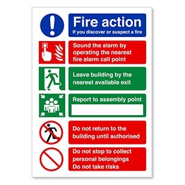 Pack of Two FIRE ACTION EMERGENCY INSTRUCTIONS STICKERS SAFETY BUSINESS A4 SIZE