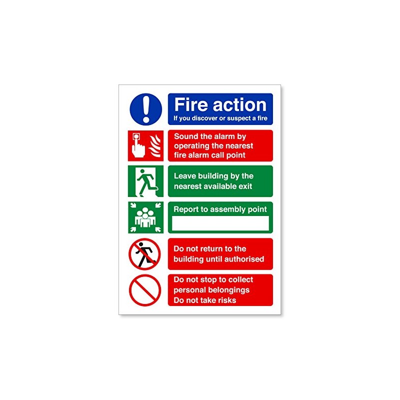 Pack of Two FIRE ACTION EMERGENCY INSTRUCTIONS STICKERS SAFETY BUSINESS