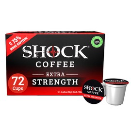 Shock Coffee Extra Strength Single Serve Cups. Up to 75% more Caffeine than Regular Coffee. 72 count - Compatible with Keurig K-Cup Brewers 2.0