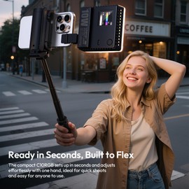 Ulanzi C10 10W Portable LED Light - 1300 Lux High Brightness Camera Light, 3300mAh, 0-359° RGB Lights, w/Phone Mount, Cold Shoe, Magnetic Diffuser