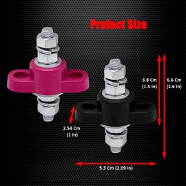 5/16" Stud Remote Battery Terminals 12V 200A, Ampper M8 Single Stud Battery Junction Post Thru Panel Remote Terminal Jumper Post Feed Through W/Cover (1 Pair)
