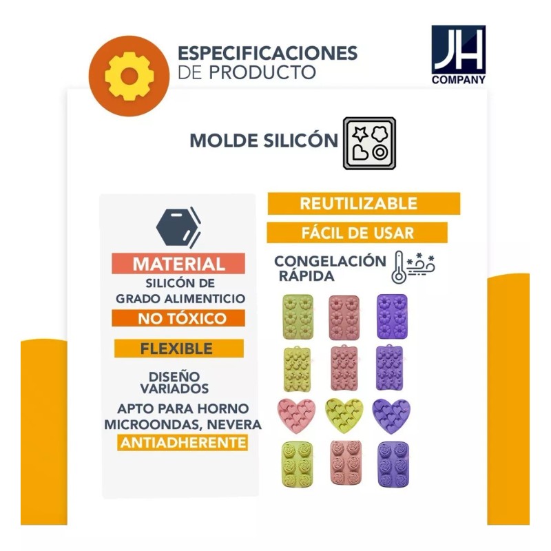 J.H. Company Molde De Silicon Corazon Reposteria Gelatina Hielo 1091