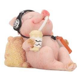 Pig Statue Mini Funny Casual Musical Resin Pig Art Figurine for Tabletop Shelf Decoration