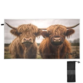 Blueangle Two Scottish Highlands Cow Beach Towel - Lightweight Compact Oversized Travel Towels - Super Absorbent Quick Dry Towel for Swimming Camping Holiday（321）
